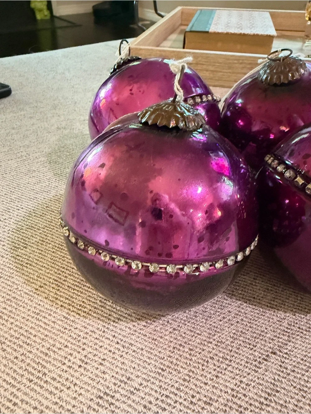 Vintage Christmas Mercury Glass Ornament LOT of 4 measures 4 inch